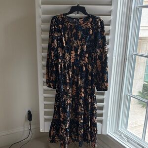 Amazon Navy and Peach Floral Long Sleeve Dress